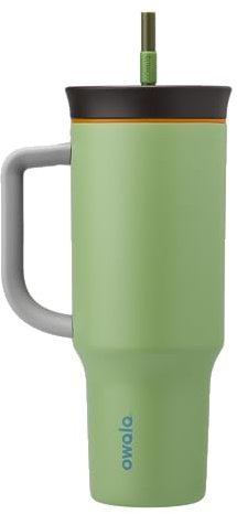 Owala Stainless Steel Triple Layer Insulated Travel Tumbler with Spill-Resistant Lid, Straw, and Carry Handle, 1185ml, Green (Brave Adventures)