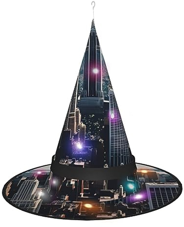 SSIMOO Empire State Building Eleganter Halloween-Hexenhut für Damen, beleuchtetes Accessoire, perfekt für Partys und Rollenspiele