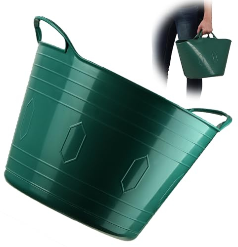 KADAX flexibler Kunststoffkorb mit Griffen, Wäschekorb, multifunktionaler Spielzeugkorb, Mehrzweckkorb, Runder Behälter für Kleidung, Universalkorb (Grün, 15L)