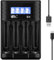IMREN Caricabatterie AA AAA, 4 Slot per Batterie Ricaricabili 5V/2A a Carica Rapida con Display LCD per 1,2V 1,5V AA AAA NiMH/NiCD AA AAA (porta USB-C)