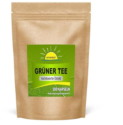 Grüner Tee Extrakt, 500 hochdosierte Kapseln ohne unerwünschte Zusatzstoffe, Bonemis®
