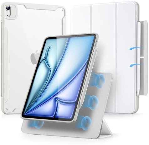 ESR für iPad Air 11 Zoll M3/M2 Hülle, iPad Air 7./6./5./4. Generation Hülle (2025/2024/2022/2020) 10,9 Zoll mit Stifthalter, abnehmbare magnetische Abdeckung, vertikaler Ständer,Rebound 360 Serie,Weiß