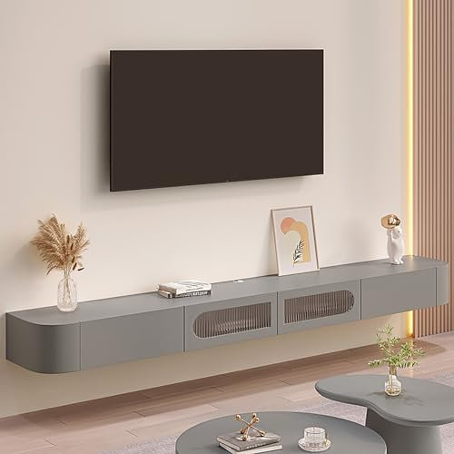 ZDMZR Meuble TV Flottant Mural, Meuble TV Suspendu, Meuble TV Bois, Table Television Salon, Centre de Divertissement avec Armoire de Rangement (Color : Gris, Size : 280cm/110in)