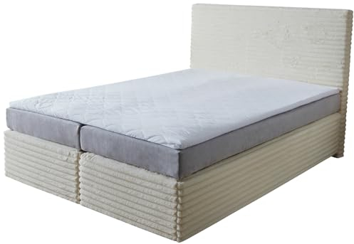 DELIFE Boxspringbett Dream-Well Plüsch-Cord Beige 140x200 cm Bonell-Matratze PU-Topper