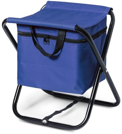TIENDA EURASIA - Silla de Playa Plegable con Asas de Transporte | Estructura de Aluminio y Nevera Integrada | Nevera Térmica con Cremallera | Medida 26 x 32 x 34 cm | (Azul)