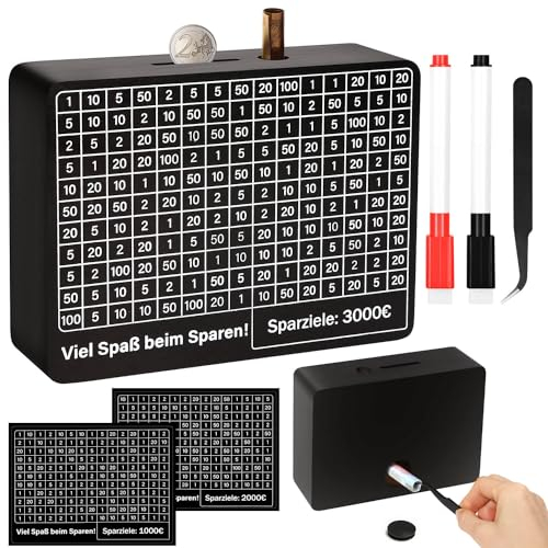 Selizo Spardose mit Zähler,Spardose Holz,Sparbox mit Zahlen Ankreuzen,Spardose zum Ankreuzen,Urlaubskasse Spardose, Sparkasse mit Sparziel,Geldsparbox €3,000 Euro Keine Montage