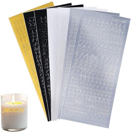 Wachsbuchstaben für Kerzen, 7 Blatt Wachsbuchstaben, Wachsbuchstaben Buchstaben Aufkleber für Kommunion Hochzeit Ramadan Taufe Kerzen Verzieren(Gold Silber Schwarz Weiß)