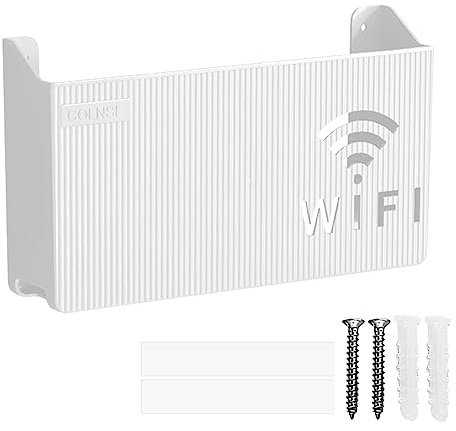 POHOVE Router Aufbewahrungsbox,WLAN Box Verstecken,Wandmontage Router Kasten,Router Box WiFi-Rack TV-Set-Top-Box-Stützen Aufbewahrung An Der Wand Montiertes Regal Halterung,weiß