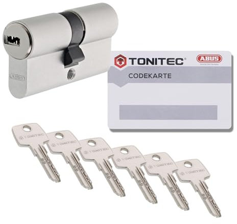 ToniTec Abus TEC440 Cylindre de serrure à cylindre à fermeture différente 35/55 mm avec 6 clés et carte de code