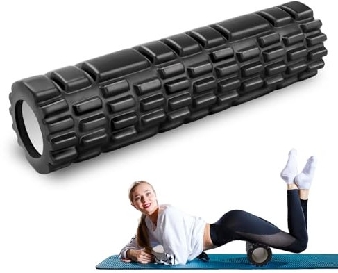 Rouleau de Massage Adulte Unisexe Rouleau Massage en Mousse à Quadrillage Foam Roller pour Soulager les Tensions Musculaires la Pression dans le Dos Rouleau de Massage Musculaire 30×8cm (Noir)
