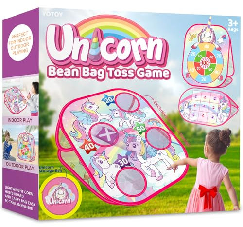 YOTOY Toys for 3-8 Year Old Kids Girls: Unicorn Bean Bag Toss Games Gifts for 3 4 5 6 7 8 Years Old Boy Birthday Toy for Toddler Age 3-5 Outdoor Garden Party Games Bean Bags Throwing Cornhole Game