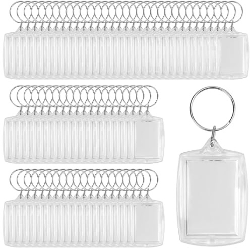 MOUYAT Lot de 100 porte-clés vierges double face en plastique acrylique transparent pour photo, cadeau et rangement de photos, claire, 4cm
