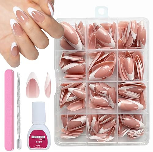 Falsche Nägel Tips Set - 240 Stück Press On Nails Kurz Square Nageltips Soft Gel Nail Tips, French Tips Natürliche Künstlich Falsche Nägel zum Aufkleben für Frauen ＆ Frauen (White Almond, 240x)