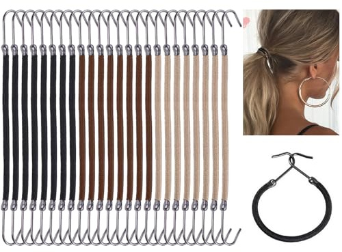 VEGCOO 24 Stück Pferdeschwanz-Haken, elastische Haarbänder, elastische Haarbänder für Damen, verstellbar