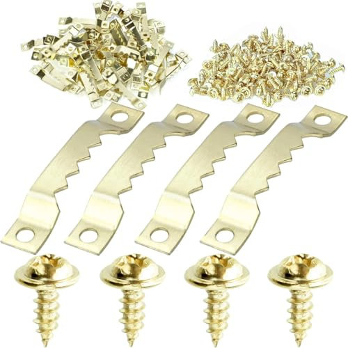 NJCXOLA 40 Pièce Crochet Cadre Mural, Crochets Cadre Photo, Crochets de Suspension en Dents de Scie, Fixations pour Cadres, Attache Cadre à Double Trou Métal, Avec 80 pcs Vis, Pour Cadre, Horloge