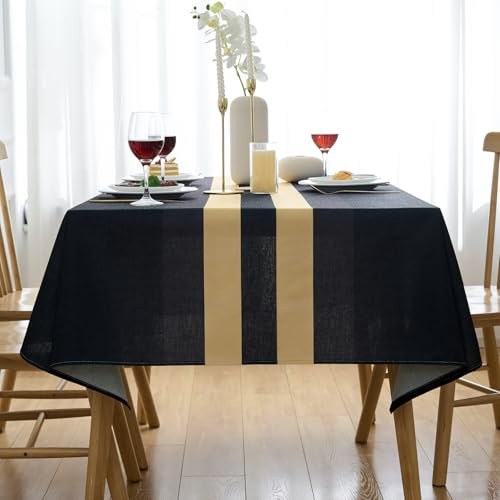 Tischdecke Schwarz Abwaschbar 140 x 140 Leinen Optik Tischdecken Grau Rund Klein Vintage Tischtuch Herbst Tablecloth Fleckschutz Gartentischdecke für Bierbank Garten Balkon Camping Hochzeit