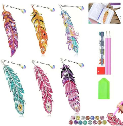 Mailfull Diamond Painting Kinder 6 Stück Diamond Painting Lesezeichen DIY Lesezeichen Bastelset Basteln Geschenke für Mädchen 6 7 8 9 10 Jahre