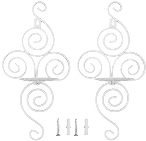 VIFERR Wandkerzenhalter Wandleuchter, 2 Stück, Dekorative Wandkerzenleuchter aus Eisen, Hängender Kerzenhalter für Stumpenkerzen Im Wohnzimmer (Weiß)