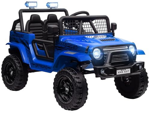 AIYAPLAY Electric Car for Kids, 12V Kids Ride On Car with 4 Spring Suspension Wheels, Parental Remote Control, Music Horn LED Lights, Blue