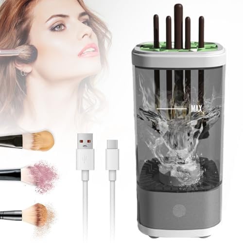 Automatic Makeup Brush Cleaner Machine, 2024 New Makeup Brush Cleaner Machine, with USB Cable, Perfect Design Suitable for All Make Up Brushes Makeup Brush Cleaner Gospel for Makeup Lovers (Black)