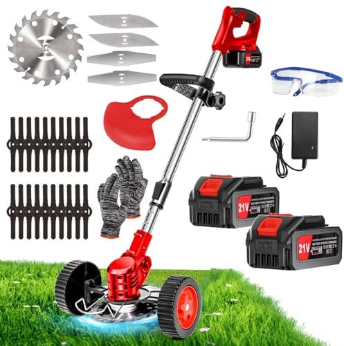 Debroussailleuse Electrique sans Fil 21V, Coupe Bordure sans Fil avec Batterie 4.0Ah et 3 Types de Lames, Débroussailleuses Electrique Batterie pour la Coupe de Jardin, Pelouses et Terres Agricoles