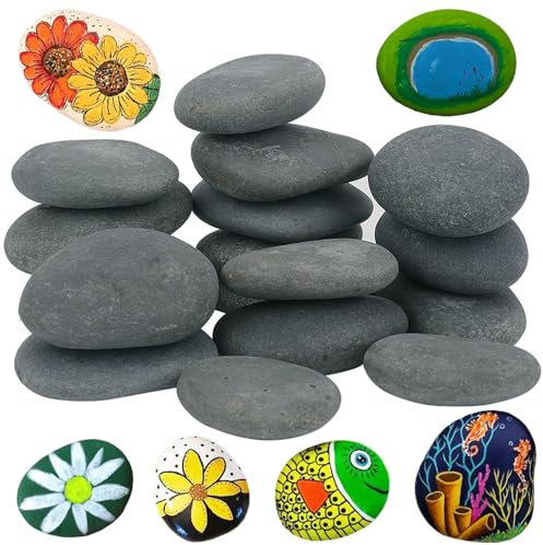 24 Pezzi Ciottoli Piatti,4–11 cm Sassi da Dipingere,Pietre Piatte da Dipingere,Ciottoli di Fiume Piatti,Ciottoli Piatti per Uova di Pasqua,Piccoli Ciottoli Piatti Lisci