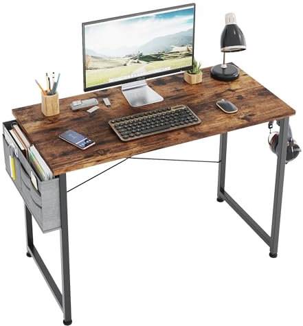 CAIYUN Computer Desk 100 x 48 cm, Home Office Desk, Simple Modern Small Desk for Bedroom, Writing Desk with Storage Bag, Study Table for Students, Rustic Brown
