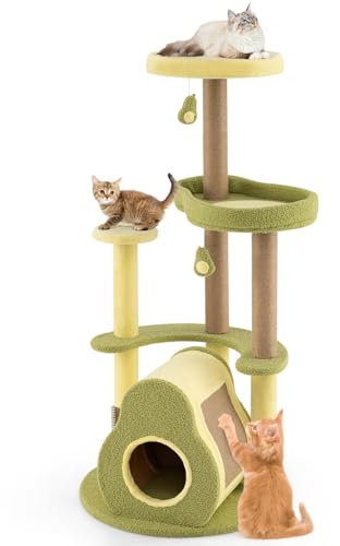 COSTWAY Arbre à Chat XXL 124,5 cm, Arbre a Chat Design, 2 Griffoirs pour Chat, Planche à Griffer, Brosse d'Toilettage, Tour pour Chat à 5 Niveaux, 4 Plateformes, Condo, Jouets, 59 x 59 x 124,5 cm