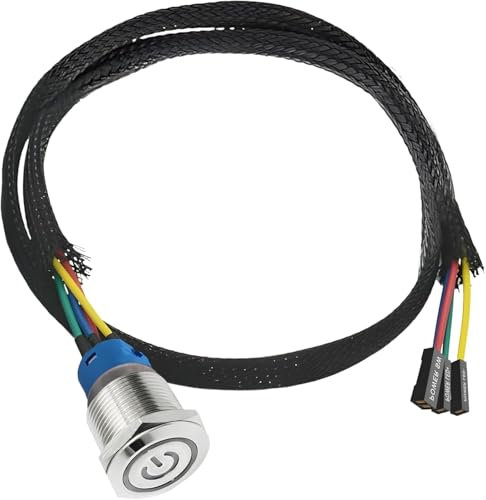 SopwMap 60cm PC Power mit weißer LED, Gehäuseschalter-Host-Metalltaste,Chassis Switch Host-Metalltaste, Computer Power Button-Kabel, Robuster Computer Switch, PC Power Schalter Kabel, 16mm