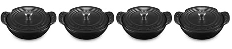 Le Creuset Enameled Cast Iron Gourmand Collection Set of 4 Mini Round Braiser, .3 qt., Matte Black w/Stainless Steel Knob