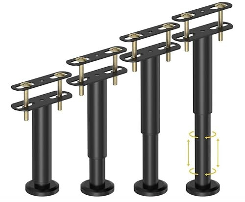 Refein Lot de 4 Pieds de Support de Lit Réglables en Hauteur 18-32cm, 800KG Support en Métal Robuste avec Languettes de Liaison pour Cadre de lit/Lattes Centrales/Meubles Lattes