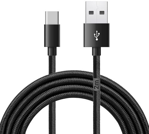 Waytex USB C 3.1 auf USB Kabel für Ladegerät und Daten, Länge 2,00 m, Typ C Stecker, Stecker Typ A Stecker, Nylonummantelung, bruchsicher, schwarz, für iPhone, iPad, Samsung und alle Geräte mit