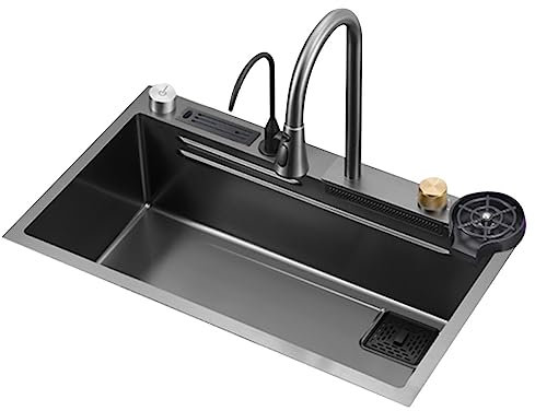 QUSYZD Fregaderos de Cocina, Fregadero de Cascada de un Solo Seno con Soporte para Grifo, lavavasos, para Hotel, Restaurante, Bar, Estudio, Piscina, lavaplatos, 80 x 46 x 22 cm,80 * 46 * 22Cm