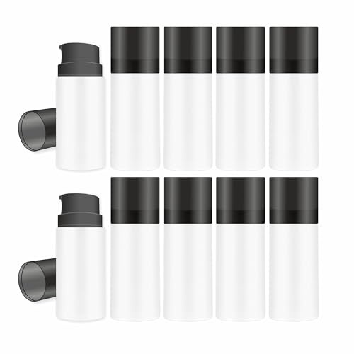MYOC White Airless Bottle Set with Black Pump | 10 Bottles | 15ml | Leak-Proof & Precise Dispensing | Ideal for DIY Beauty & Skincare | Lotions, Serums, Face Creams