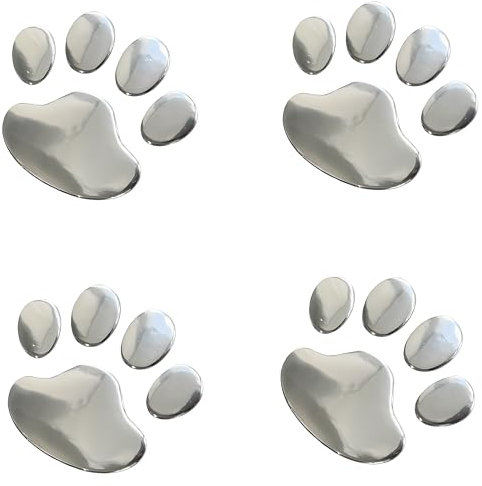 4PCS Schwarz 3D Chrom Hundepfote Footprint Aufkleber Aufkleber Auto Emblem Aufkleber Dekoration Auto Aufkleber Aufkleber Autoaufkleber Hund Spiegelfolie Selbstklebend (Silber)