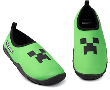 Minecraft Creeper Aqua Shoes in Green | Boys Pull-On Swim Footwear | Lightweight Beach Shoes for Kids Themed Water Shoes | Ideal for Swimming and Beach Fun