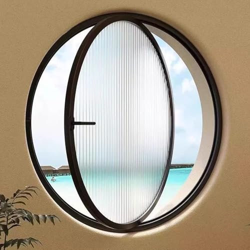 JIAOCKJIAO Ventana Empotrada para Cobertizo, Ventana de Ojo de Buey con Ventilación Circular de 360°, Ventana de Ojo de Buey con Vidrio Templado Estriado, Ventanas Giratorias de Eje Central(Nero,80cm/