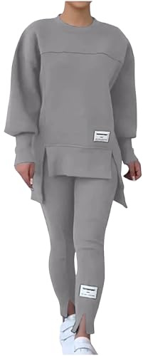 NSICBMNO Womens Tracksuit Set 2 Piece Outfits Oversized Sweatshirts Gym Leggings Airport Out Long Jumpers Split Hem Trousers Casual Co Ord Sets Winter Lounge Wear Sets For Gym Sports Travel