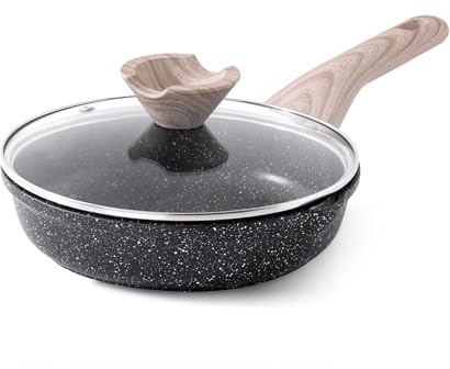 Kordisen Non Stick Frying Pan with Lid, 20 cm Granite Induction Skillet Nonstick, Healthy and Non-Toxic, PFOA Free
