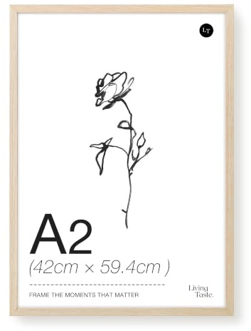 LIVINGTASTE A2 Bilderrahmen 42x59.4 cm Eiche Natur mit Acrylglas Front, 1 Stück, ideal für Wohnzimmer Wandkunst, Studio Dekoration, Kunstdrucke