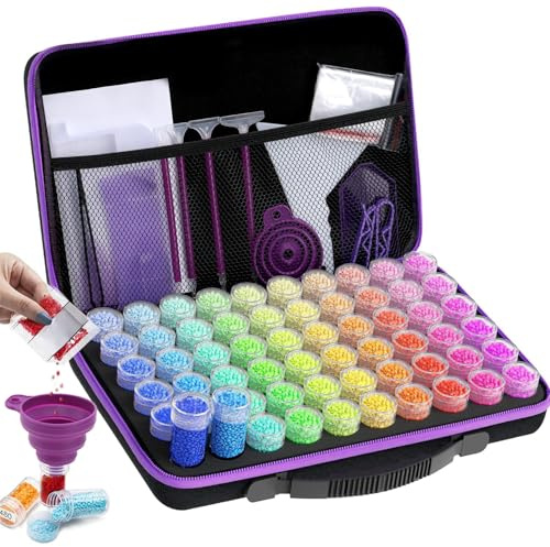 MUNORIAY 60 Slots Diamond Art Storage Boxes Kits for Adults,Portable Diamond Painting Storage Crystal Art Kits for Adults,Diamond Painting Accessories and Tools Kit for Bead Organization and Storage