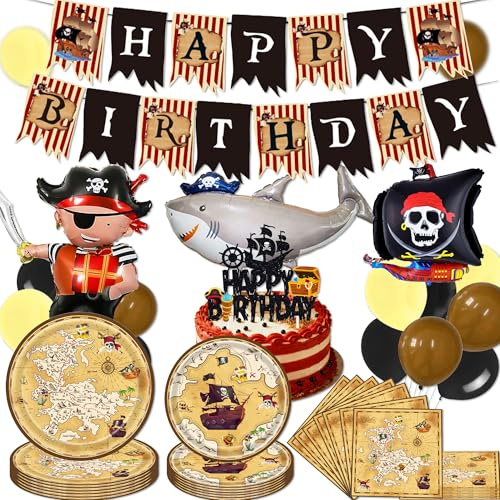 57PCS Vintage Piraten Deko Geburtstag Piraten Geburtstag Deko Piratenschiff | 57PCS Vintage Piraten Deko Geburtstag Piraten Geburtstag Deko Piratenschiff Folienballon Pirate Pappteller Servietten banner