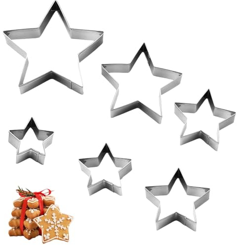 6 Pcs Star Cookie Cutters Set,Christmas Baking Pastry Cutter for Kids Gingerbread Biscuit Cake,Mini Stainless Metal Star Shape Cutters, Small Snowflake Creative Hexagon Stars for Holiday Food Shapes