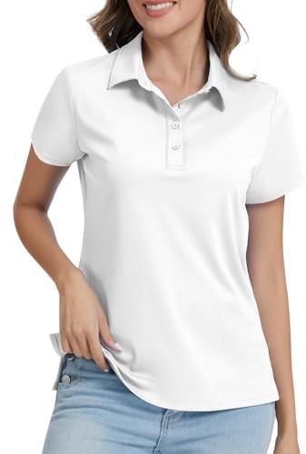JoyGirl Polo Shirts for Women Short Sleeve Sports T Shirts (White,XL)