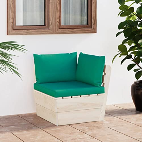 Holamys Garten-Paletten-Ecksofa, imprägniertes Fichtenholz, 60x60x65 cm, mit grünen Kissen, modulares Outdoor-Möbelstück für Terrasse, Balkon, entspanntes Sitzen