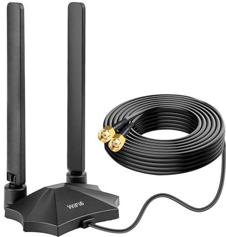 Nelawya Tri-band WiFi 6E Antenna RP-SMA WiFi Antenna with Magnetic Base and 2M Extension Cable for PC, Bluetooth Motherboard, WiFi 6 Router, WiFi Camera, PCI Card