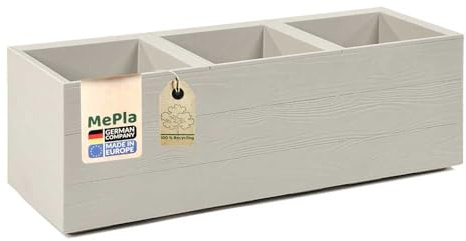 MePla - Kübel KARO-30 - LxBxH 90x30x30 - Holzoptik - beige - Doppelwandig mit Rollen – Made in EU – Bruchsicher, UV-beständig & wetterfest