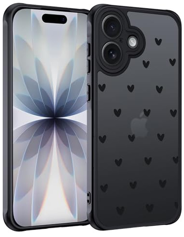 TUUTPU Handyhülle für iPhone 17 Hülle, Aesthetic Motiv Herz Muster Design Matt Transluzente Schlanke Hart Case Kratzfeste PC Rückseite + TPU Bumper Stoßfest Schutzhülle, Schwarz