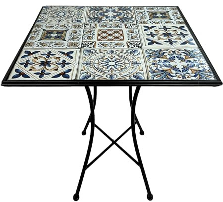 AXI Camilla Mosaik Bistrotisch aus Metall in Zartblau | Gartentisch für Garten, Balkon & Terrasse, Quadratisch mit Keramikfliesen, Maße 60 x 60 x 75 cm