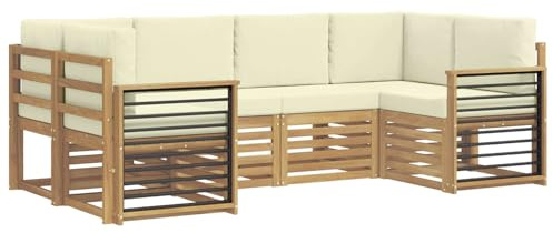 vidaXL Ecksofa Set mit Kissen 6 pcs Weiß und Creme Polyester, Gartenlounge, Moderne Ecksofa, langlebige Sitzgelegenheit, Terrassenmöbel, bequemes Wohnen